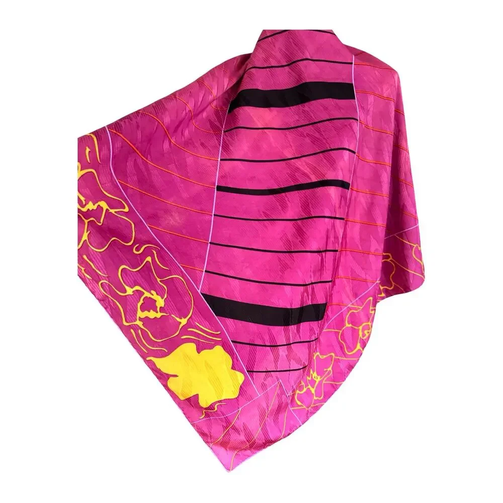 Vintage Casca for Magid 1980s Silk Scarf Abstract Floral Stripe 34x34